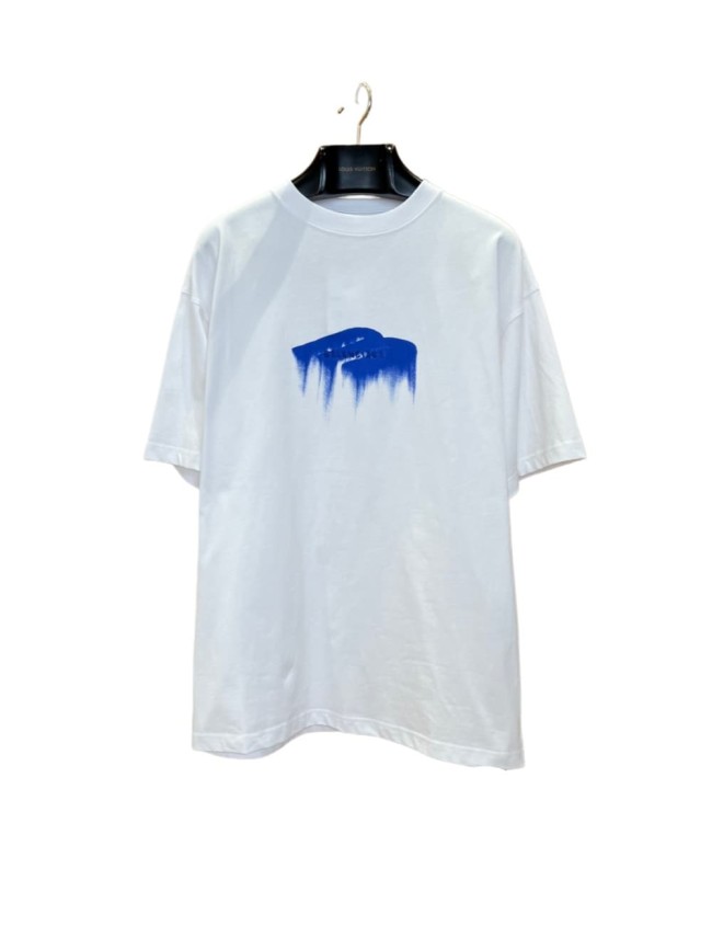 1:1 quality version Royal Blue Irregular Paint Brush Melting Drip Gradient Mini Logo Print Oversized Drop Shoulder T-shirt 29321628