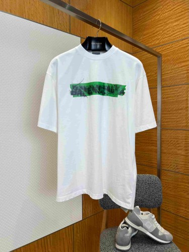 1:1 quality version Tape Cover Cracked Green Splatter Ink Letter Print Frayed Neckline Oversized Drop Shoulder T-shirt 29321426