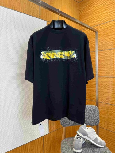 1:1 quality version Tape Cover Cracked Yellow White Splatter Ink Letter Print Oversized Drop Shoulder T-shirt 29321187