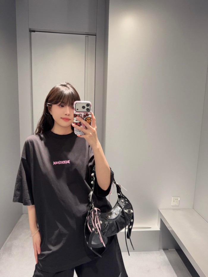 1:1 quality version  Large Light Purple Thorn Rip Gothic Font Double Side Print Bottom Frayed Destroy Oversized T-shirt 29321597