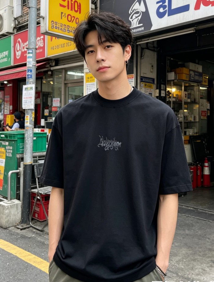 1:1 quality version Gothic Script Gradient Vintage Letter Print Distressed Frayed Neck Oversized T-shirt 2 colors 29321473