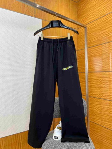 1:1 quality version Drawstring Elastic Waist Raw Edge Hem Cracked Yellow White Paint Letter Print Wide Leg Straight Floor Length Sweatpants 29321136