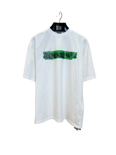 1:1 quality version Tape Cover Cracked Green Splatter Ink Letter Print Frayed Neckline Oversized Drop Shoulder T-shirt 29321426