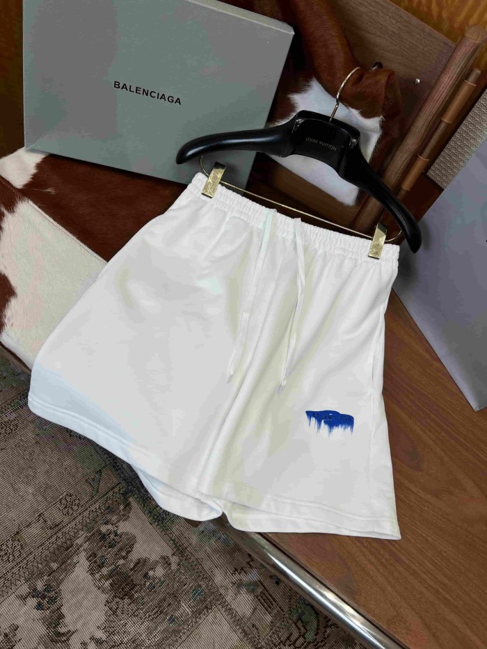 1:1 quality version  Double Drawstring Elastic Waist Single Side Blue Melting Drip Letter Print Loose Five Point Sweat Shorts 29321610