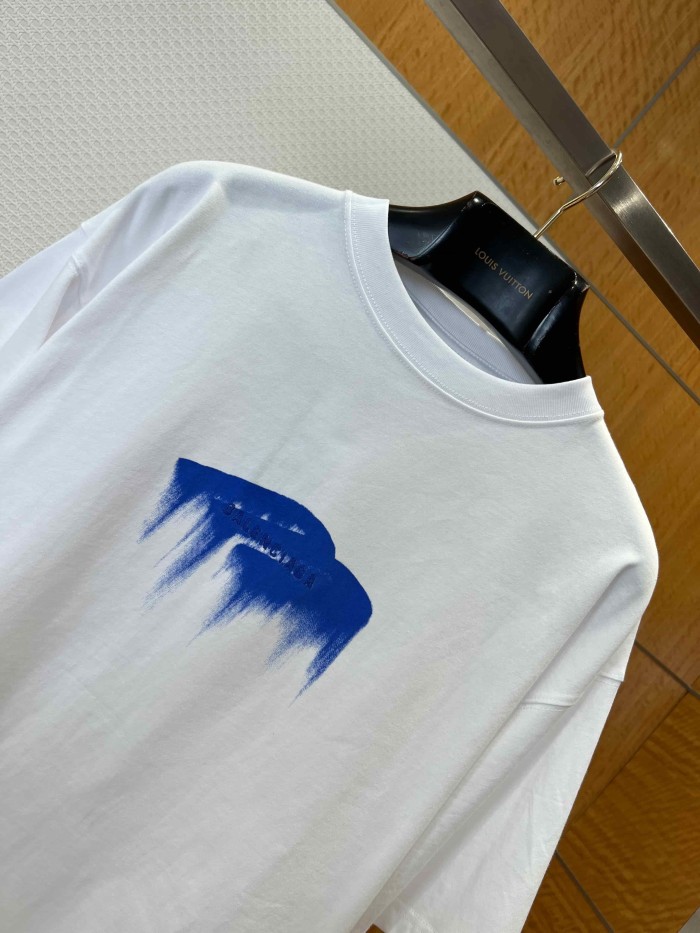 1:1 quality version Royal Blue Irregular Paint Brush Melting Drip Gradient Mini Logo Print Oversized Drop Shoulder T-shirt 29321628