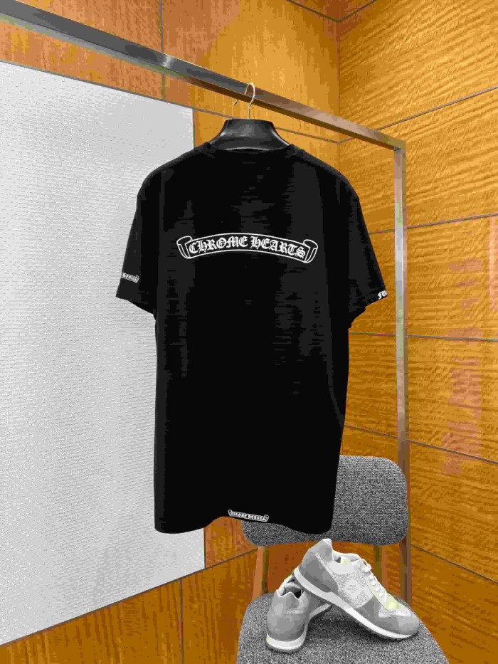 1:1 quality version Neck Wrap Gothic Letter Pocket Dagger Floral Print Back Scroll Cursive Font Oversized T-shirt 2 colors 29321079