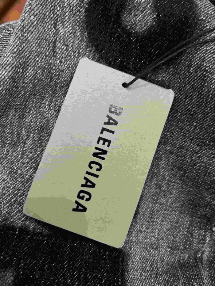 1:1 quality version  Vertical Large Flock Letter Print Horizontal Bleach Whisker Distressed High Waist Wide Leg Denim Pants 29321486