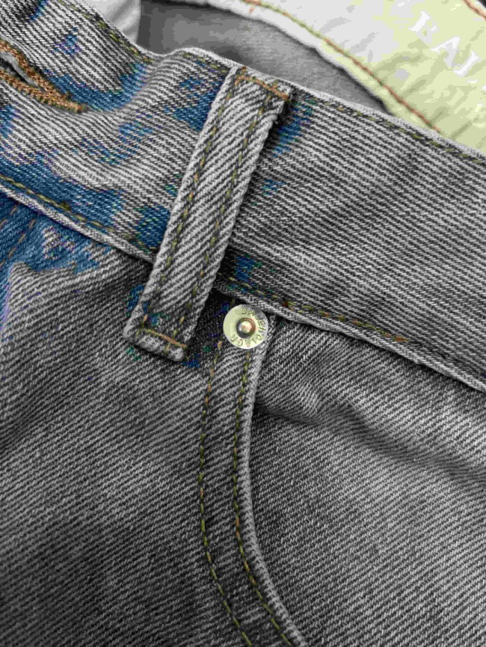 1:1 quality version High Waist Double Side Knee Double Layer Big Ripped Frayed Tassel Distressed Wide Leg Denim Jeans 29321567