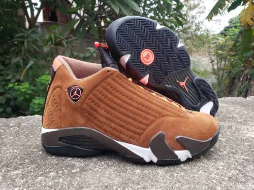 [plus-size shoes] Air @j14 Winterized Two-Layer Cowhide Cushioned Anti-Slip Wear-Resistant Men's Bronze Mid-Top Vintage Basketball Shoes 29323010