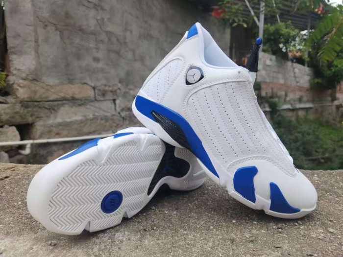 [plus-size shoes] Air @j14 Hyper Royal Cushioned Anti-slip Wear-resistant Lightweight Unisex White and Blue Low-top Vintage Basketball Shoes 29323006