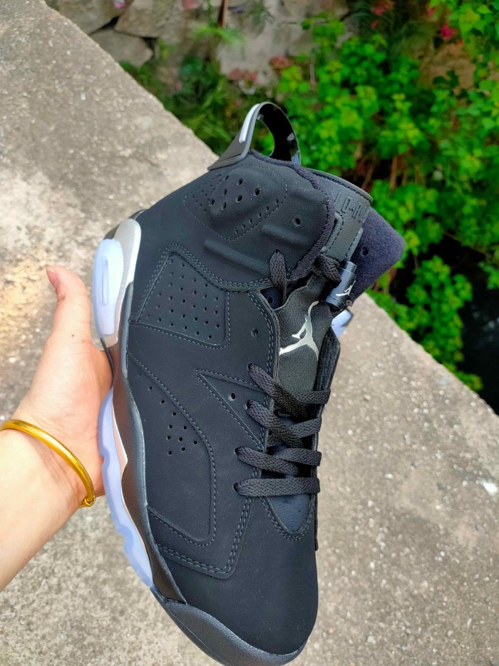 [plus-size shoes] Air @j6  Metallic Silver Air Cushion Shock Absorbing Black Silver High Top Basketball Sneakers 29322839