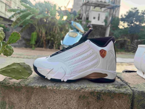[plus-size shoes] Air @j14 Retro White Copper Black Breathable Cushioned Vintage Basketball Shoes 29323036