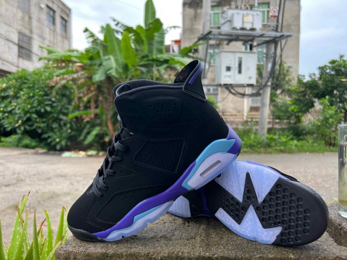 [plus-size shoes] Air @j6 Aqua Retro Black Purple Light Blue High Top Basketball Sneakers 29322789