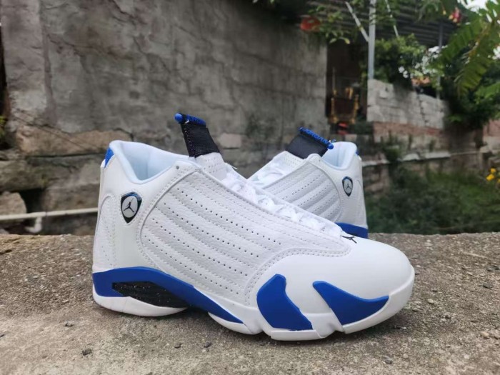 [plus-size shoes] Air @j14 Hyper Royal Cushioned Anti-slip Wear-resistant Lightweight Unisex White and Blue Low-top Vintage Basketball Shoes 29323006