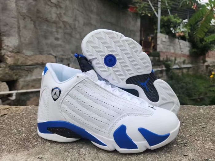 [plus-size shoes] Air @j14 Hyper Royal Cushioned Anti-slip Wear-resistant Lightweight Unisex White and Blue Low-top Vintage Basketball Shoes 29323006