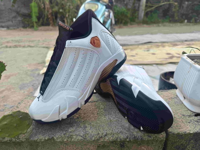 [plus-size shoes] Air @j14 Retro White Copper Black Breathable Cushioned Vintage Basketball Shoes 29323036