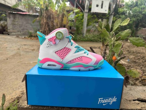[plus-size shoes] Air @j6 Doernbecher Air Cushion Detachable Patch Pink White Mint Green High Top Basketball Sneakers 29322778