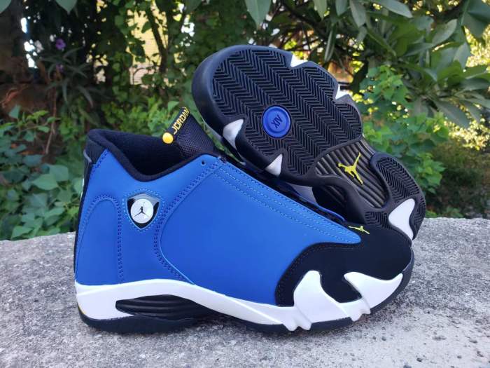 [plus-size shoes] Air @j14 Retro Low Laney Anti-slip Lightweight Men's Black and Blue Vintage Basketball Shoes 29323012