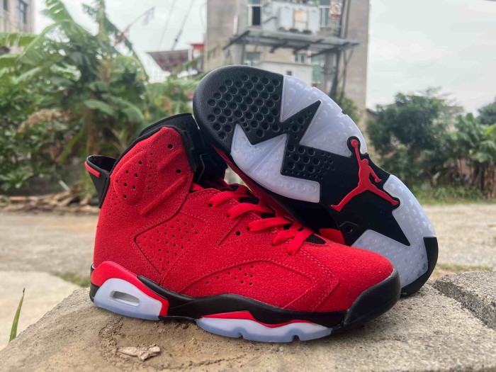 [plus-size shoes] Air @j6 Toro Bravo Air Cushion Shock Absorbing Full Red Black Trim High Top Basketball Sneakers 29322842