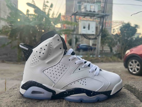 [plus-size shoes] Air @j6  Retro Shock Absorbing Wear Resistant White Black Speckled Leather High Top Basketball Sneakers 29322738