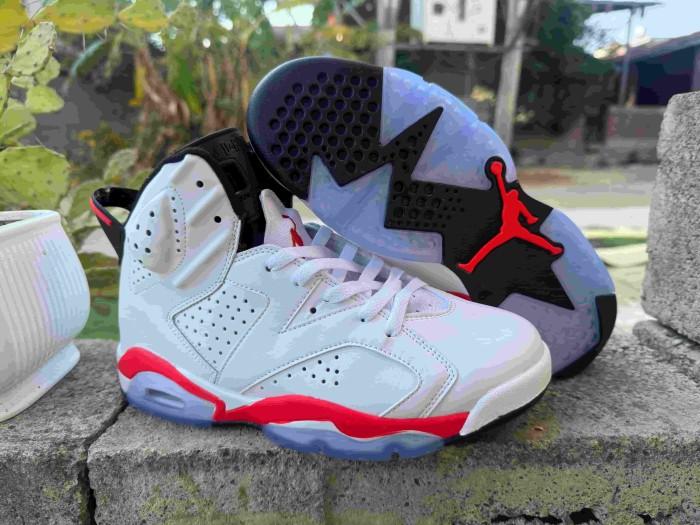 [plus-size shoes] Air @j6 Retro Air Cushion Shock Absorbing White Infrared Red Black High Top Leather Basketball Sneakers 29322741