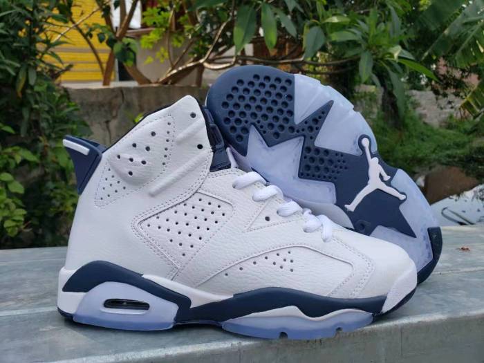 [plus-size shoes] Air @j6 Jmidnight navy Retro Air Cushion White Navy Blue Crystal Clear Outsole High Top Basketball Sneakers 29322817