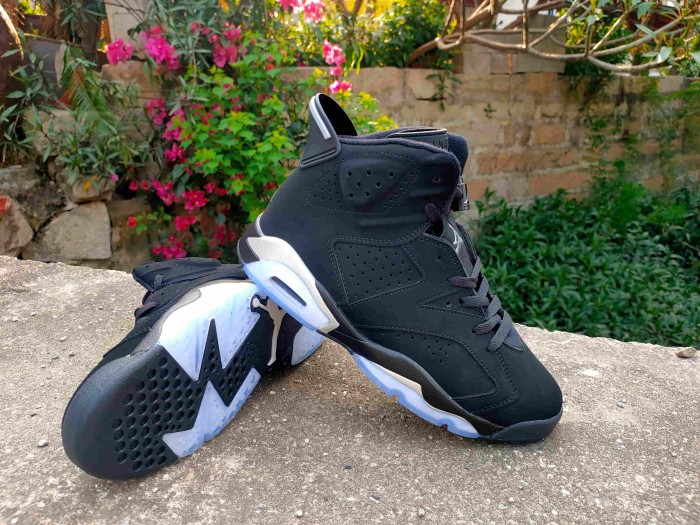 [plus-size shoes] Air @j6  Metallic Silver Air Cushion Shock Absorbing Black Silver High Top Basketball Sneakers 29322839