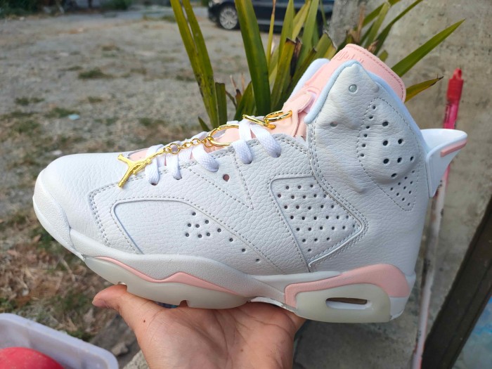 [plus-size shoes] Air @j6 Gold Hoops White Pink Gold Pendant High Top Basketball Sneakers 29322837