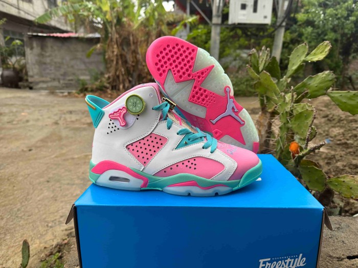 [plus-size shoes] Air @j6 Doernbecher Air Cushion Detachable Patch Pink White Mint Green High Top Basketball Sneakers 29322778