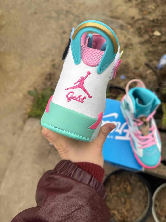 [plus-size shoes] Air @j6 Doernbecher Air Cushion Detachable Patch Pink White Mint Green High Top Basketball Sneakers 29322778