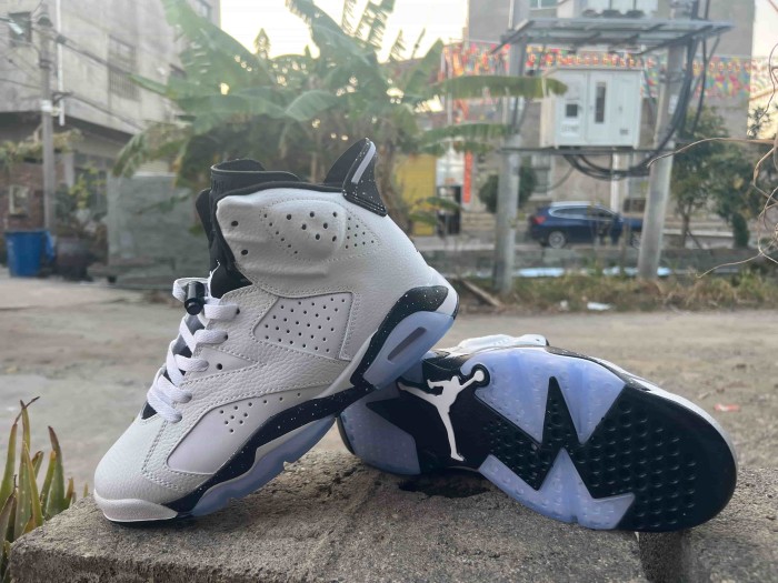 [plus-size shoes] Air @j6  Retro Shock Absorbing Wear Resistant White Black Speckled Leather High Top Basketball Sneakers 29322738