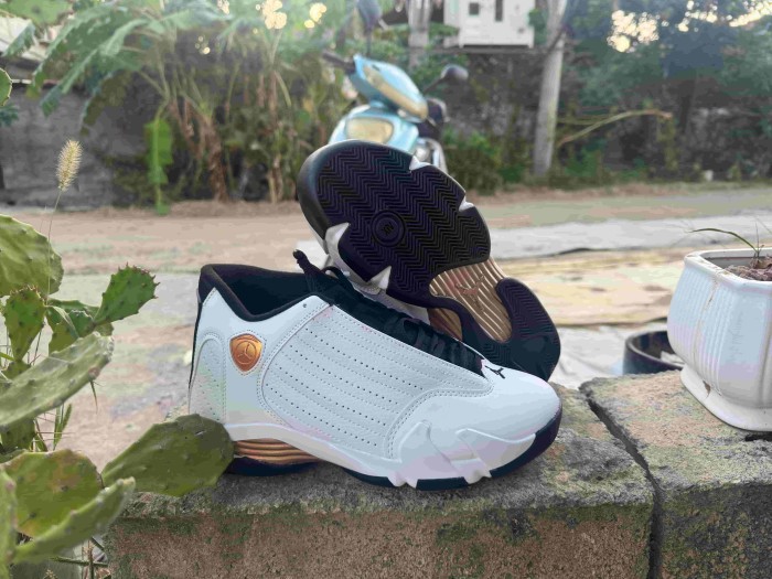 [plus-size shoes] Air @j14 Retro White Copper Black Breathable Cushioned Vintage Basketball Shoes 29323036
