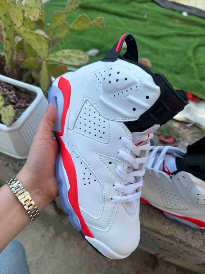 [plus-size shoes] Air @j6 Retro Air Cushion Shock Absorbing White Infrared Red Black High Top Leather Basketball Sneakers 29322741