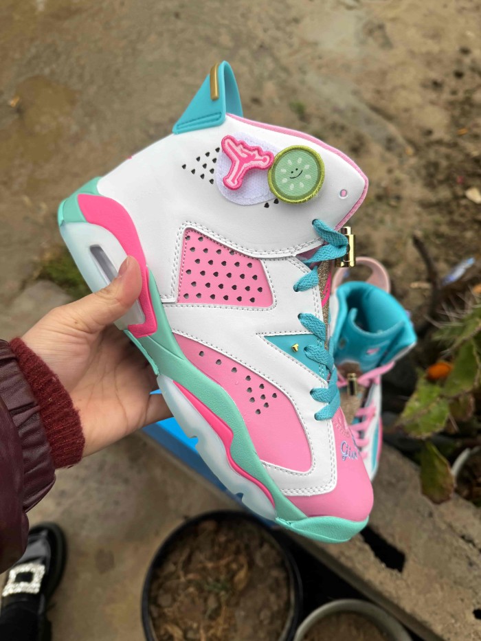 [plus-size shoes] Air @j6 Doernbecher Air Cushion Detachable Patch Pink White Mint Green High Top Basketball Sneakers 29322778