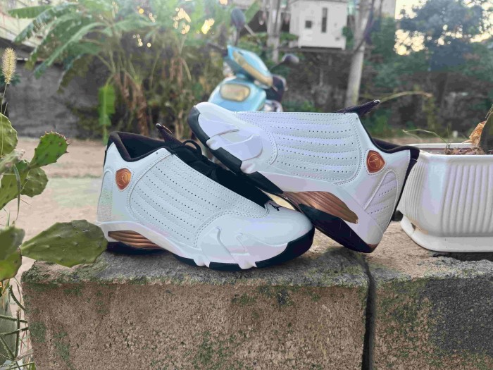 [plus-size shoes] Air @j14 Retro White Copper Black Breathable Cushioned Vintage Basketball Shoes 29323036
