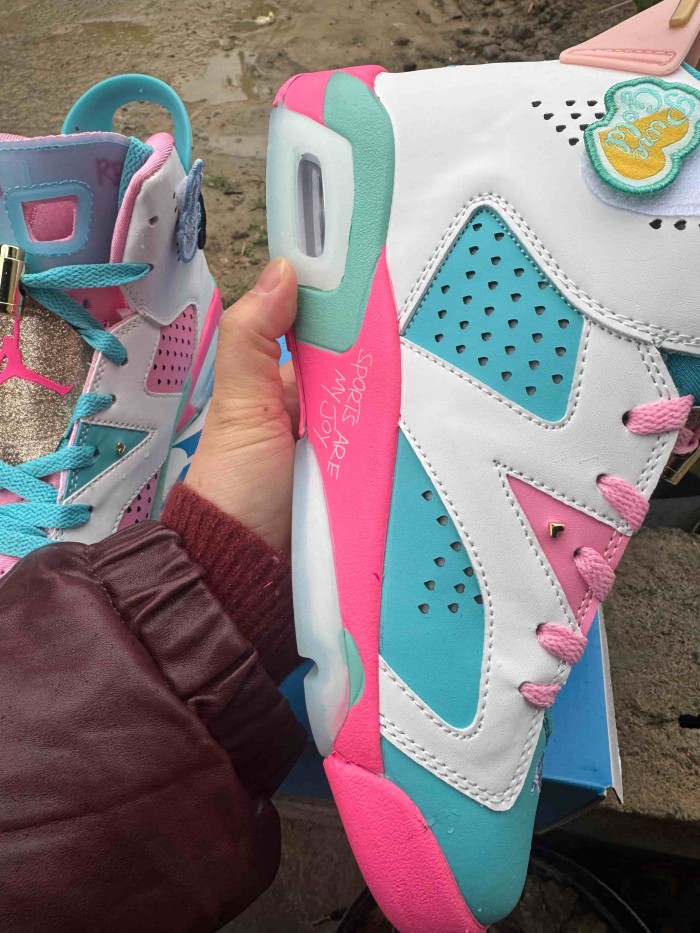 [plus-size shoes] Air @j6 Doernbecher Air Cushion Detachable Patch Pink White Mint Green High Top Basketball Sneakers 29322778