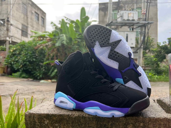 [plus-size shoes] Air @j6 Aqua Retro Black Purple Light Blue High Top Basketball Sneakers 29322789