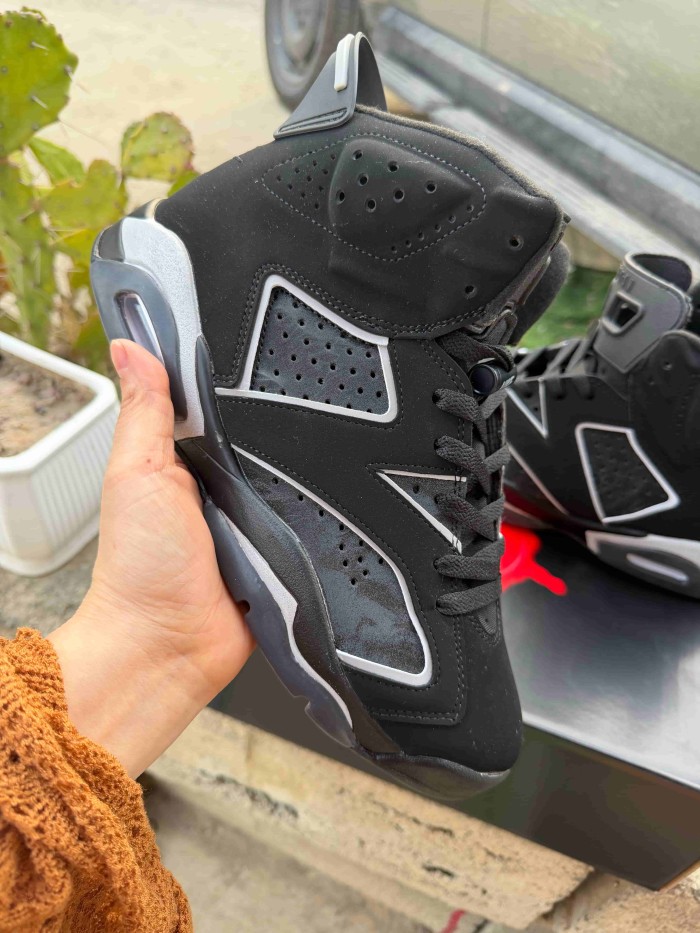 Copy [plus-size shoes] Air @j6 Air Cushion Shock Absorbing Black Grey Outline High Top Basketball Sneakers 29322801