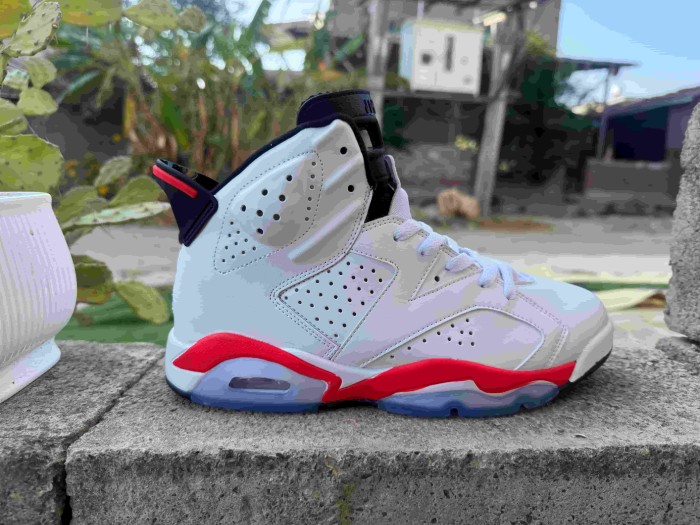 [plus-size shoes] Air @j6 Retro Air Cushion Shock Absorbing White Infrared Red Black High Top Leather Basketball Sneakers 29322741