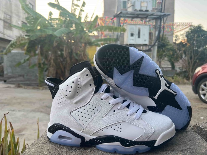 [plus-size shoes] Air @j6  Retro Shock Absorbing Wear Resistant White Black Speckled Leather High Top Basketball Sneakers 29322738