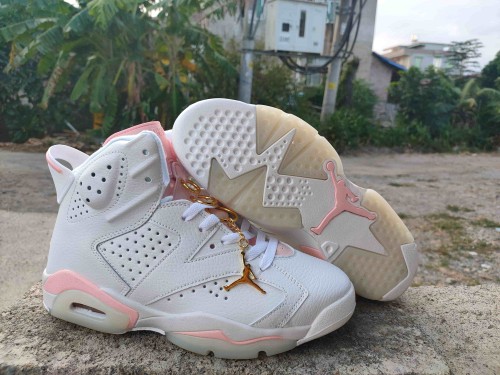 [plus-size shoes] Air @j6 Gold Hoops White Pink Gold Pendant High Top Basketball Sneakers 29322837