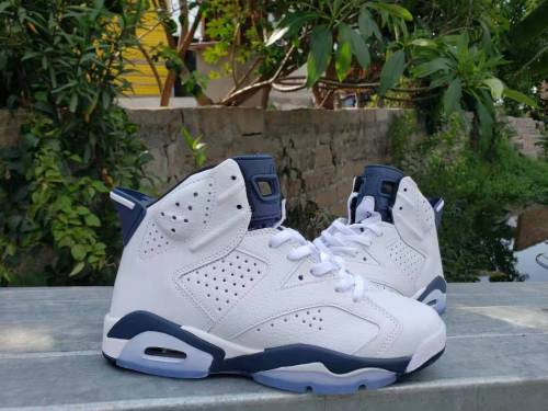 [plus-size shoes] Air @j6 Jmidnight navy Retro Air Cushion White Navy Blue Crystal Clear Outsole High Top Basketball Sneakers 29322817