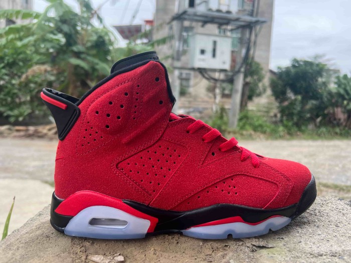 [plus-size shoes] Air @j6 Toro Bravo Air Cushion Shock Absorbing Full Red Black Trim High Top Basketball Sneakers 29322842