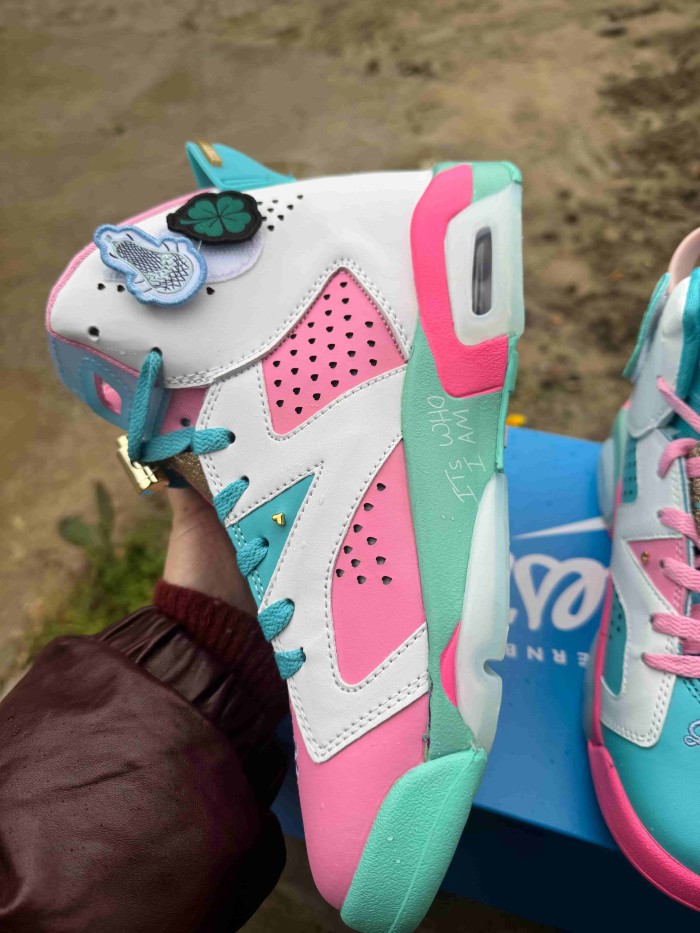 [plus-size shoes] Air @j6 Doernbecher Air Cushion Detachable Patch Pink White Mint Green High Top Basketball Sneakers 29322778
