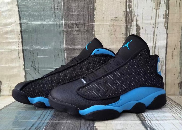 [plus-size shoes] Air @j13  Black UNC  Men's Black and Blue Mid-Top Vintage Basketball Shoes 29324228