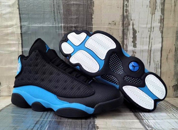 [plus-size shoes] Air @j13  Black UNC  Men's Black and Blue Mid-Top Vintage Basketball Shoes 29324228