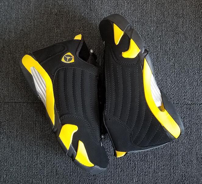 [plus-size shoes] Air @j14 Thunder Retro Black Yellow Full Grain Leather Shock Absorbing Basketball Sneakers 29323925