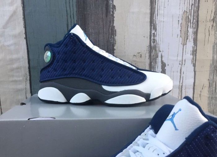 [plus-size shoes] Air @j13 Retro  Flint Grey  Navy Blue Unisex GS Cushioned High-Top Basketball Shoes 29324246