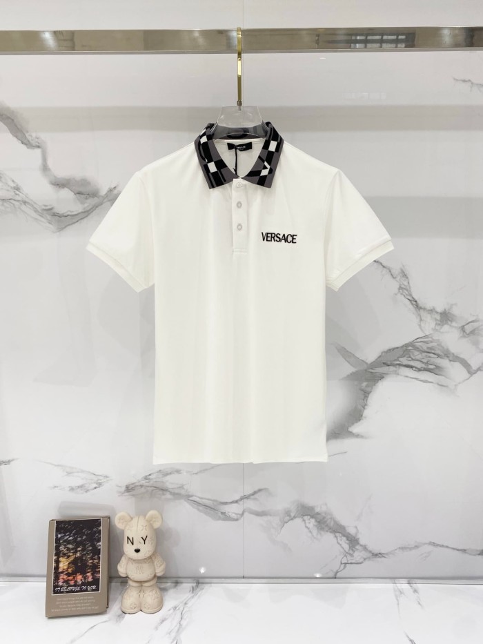 Contrast Collar Chest Logo Letter Embroidery Polo Shirt 4 colors 2932422