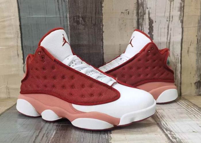 [plus-size shoes] Air @j13  Dune Red  Men's Orange and White Mid-Top Vintage Basketball Shoes 29323964